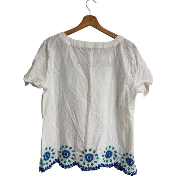 Talbots white linen blend embroidered eyelet tie sleeve square neck spring top L - Picture 9 of 12